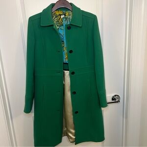 J.Crew Emerald Green Wool Coat with Floral Lining | Size 6